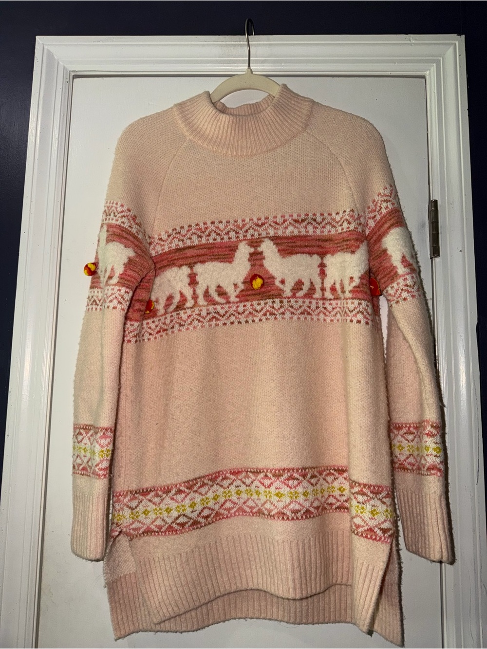 Anthropologie Blush Pink Fair Isle Alpaca Motif Turtleneck Sweater